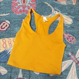 Pact Organic On the Go Cropped Mustard Yellow Ribbed Tank Top S